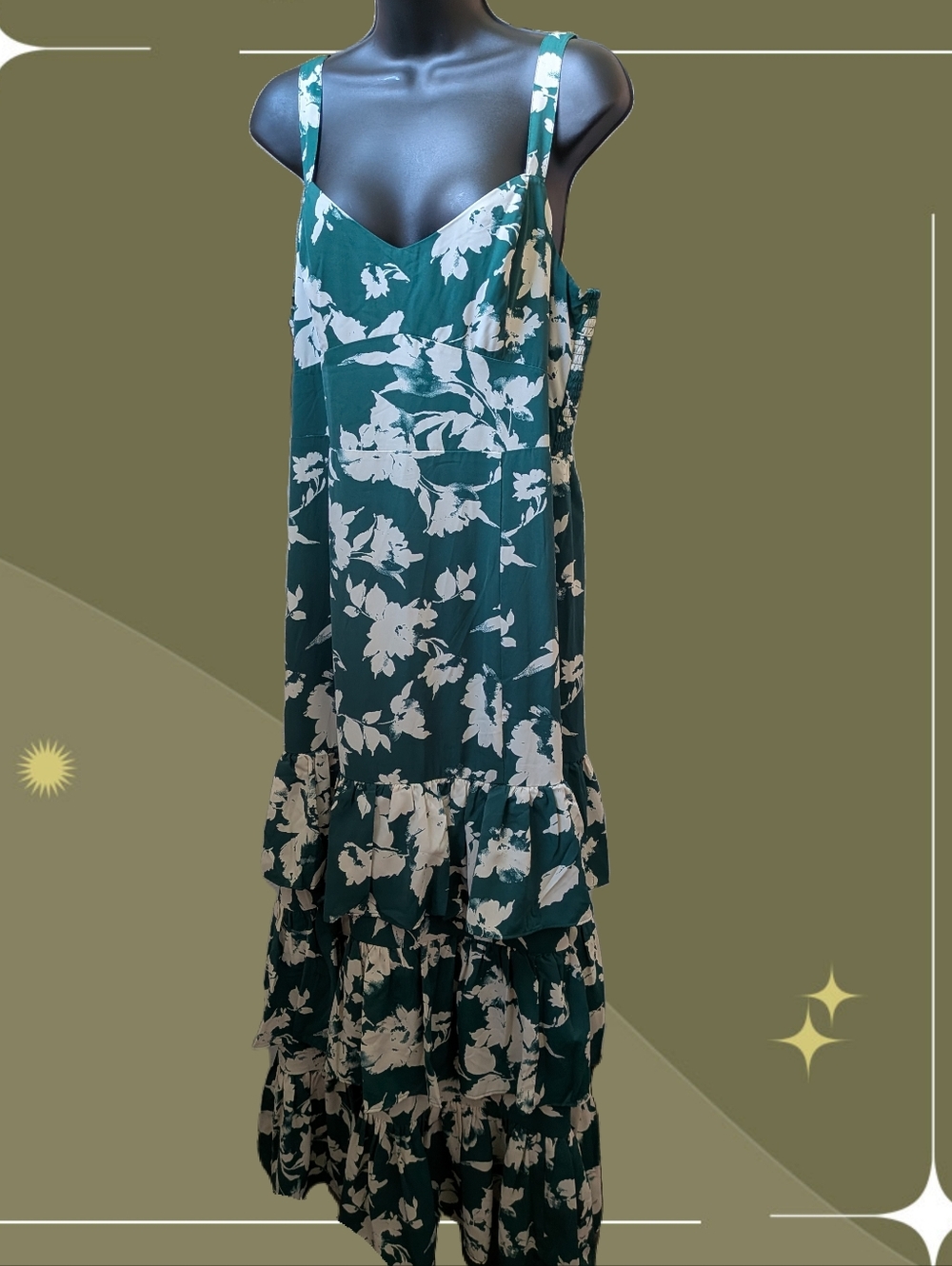 ✨ Abercrombie And Fitch Ruffle Tiered Maxi Dress In Green Floral Size Large